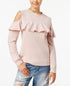 Polly Esther Juniors Cold Shoulder Ruffle Sweatshirt